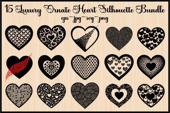 15 Luxury Ornate Heart Silhouettes