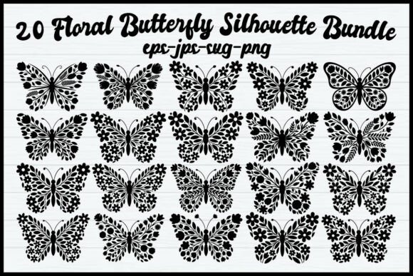 20 Floral Butterfly Silhouette Bundle