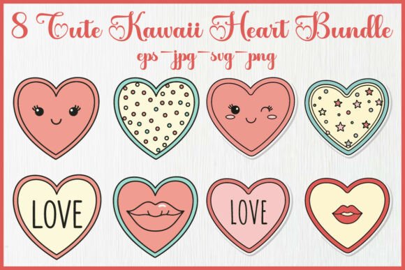 8 Cute Kawaii Heart Bundle: Spreading Joy Through Whimsical Design