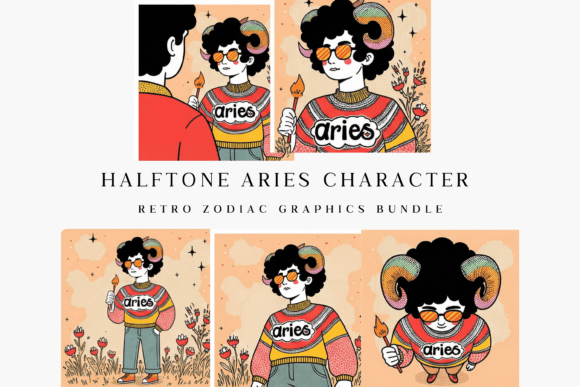 Aries Zodiac Girl Clipart PNG: Retro Fire Sign Art