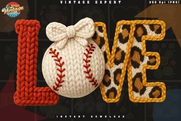 Baseball Love Faux Crochet Yarn PNG: Elevating Digital Design with Cozy Aesthetics