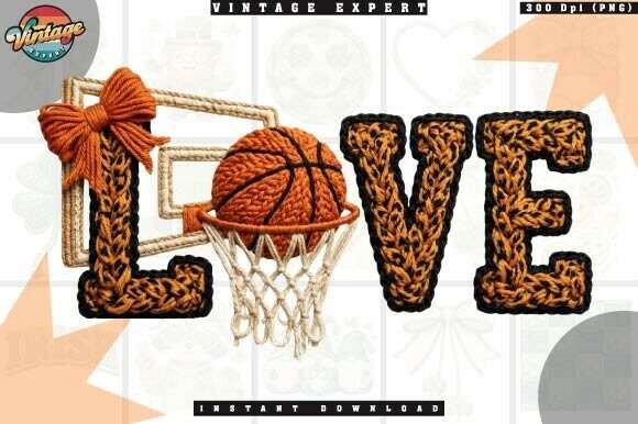 Basketball Love Faux Crochet Yarn PNG Design Guide