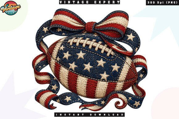 Celebrate the Spirit of the Game with a Patriotic Football Ribbon Patchwork PNG