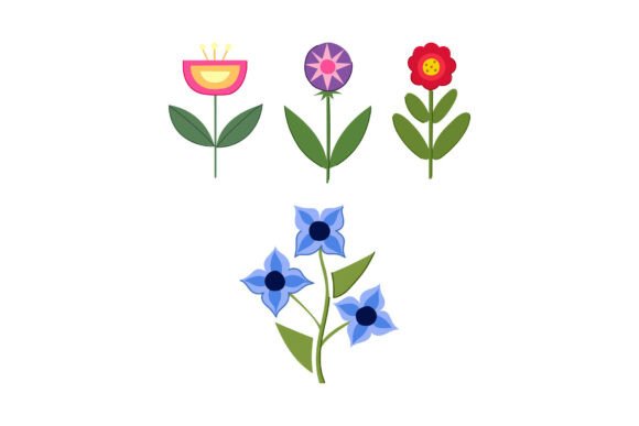 Colorful Geometric Flowers Pattern on Wh