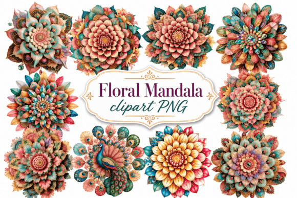 Elevate Your Creative Workflow with the Colorful Floral Mandala PNG Set