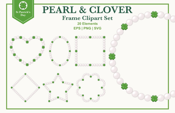 Elevate Your Designs with the Pearl and Clover Frame Clipart Set