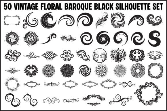 Elevating Brand Identity with 50 Vintage Floral Baroque Black Silhouettes