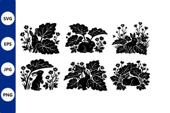 Elevating Creative Projects with Rabbit Silhouettes Garden Line Art Black