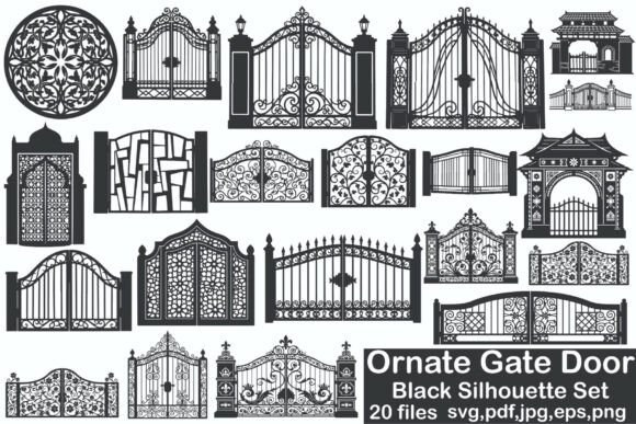 Elevating Design Projects with the Ornate Gate Door Black Silhouette Set
