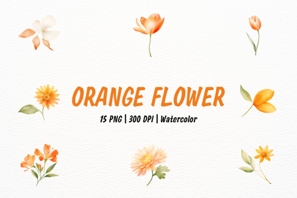 Elevating Digital Design with the Elegance of Orange Flower and Leaf Clipart