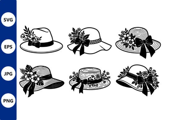 Floral Bow Hats Collection Line Art