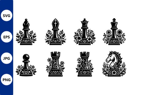 Floral Chess Piece Vector Set: Elevating Design with Botanical Strategy