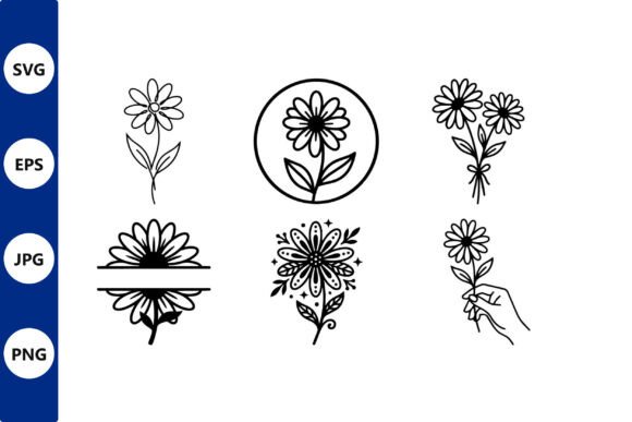 Floral Line Art Daisies Set: Elevating Design with Bold, Black and White Simplicity
