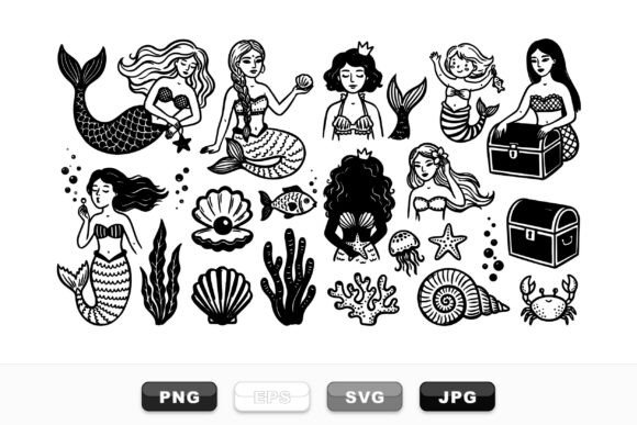 Hand Drawn Mermaid Clipart Set