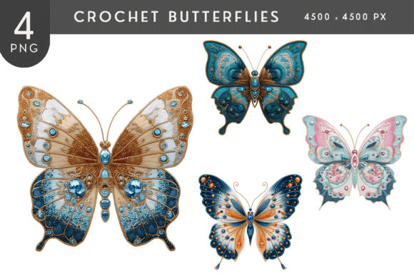 Jeweled Crochet Butterfly PNGs: Elevating Digital Designs with Textured Elegance