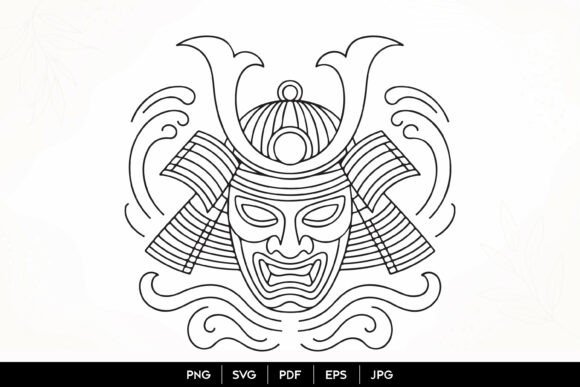 Mastering the Samurai Mask Line Art SVG
