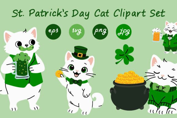 St. Patrick’s Day Cat Clipart Set