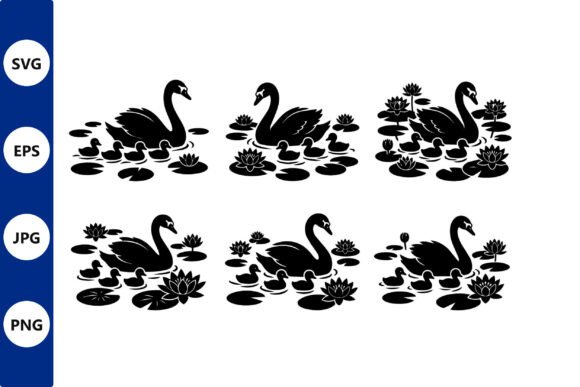 Swan Family Silhouettes in Black Vector: Elevating Your Creative Projects