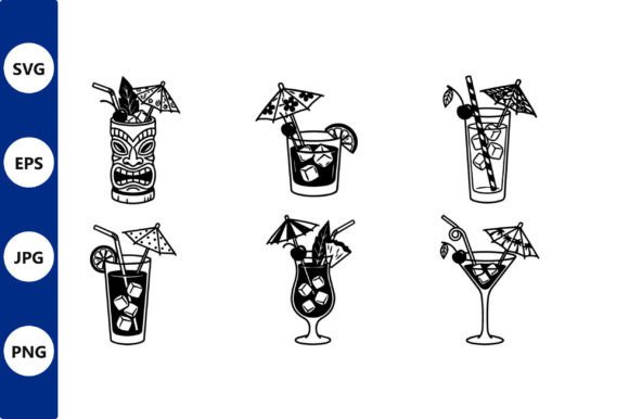 Tiki Cocktail Icons Vector Set for Creators