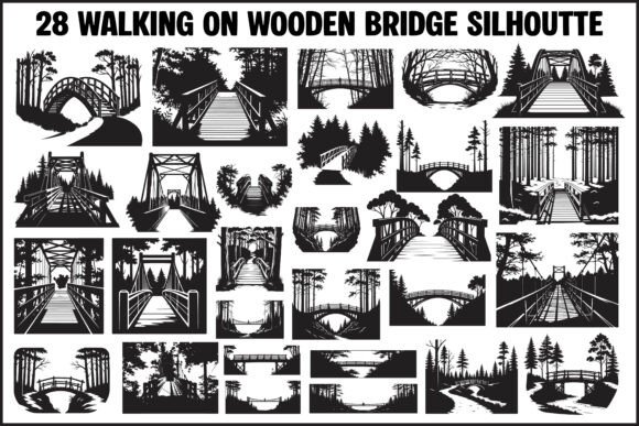 Walking on Wooden Bridge Silhouette Art